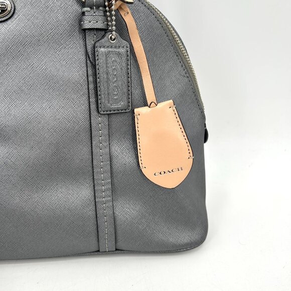 COACH Gray Metallic Peyton Saffiano Leather Domed Satchel Shoulder Handbag Purse - Picture 4 of 13